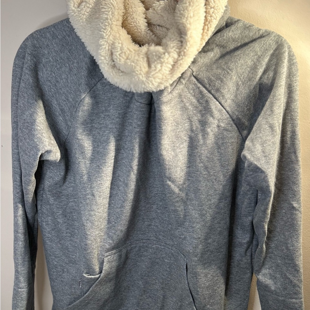 Bench Cream and Gray Cozy Sherpa Cowl Neck Fitted Sweater NWOT